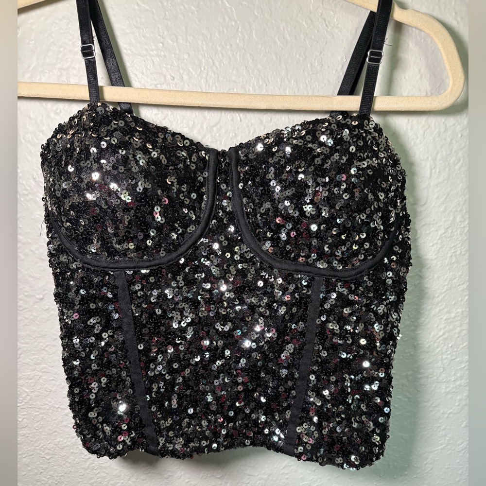 No Boundaries Black Sequin Crop Top